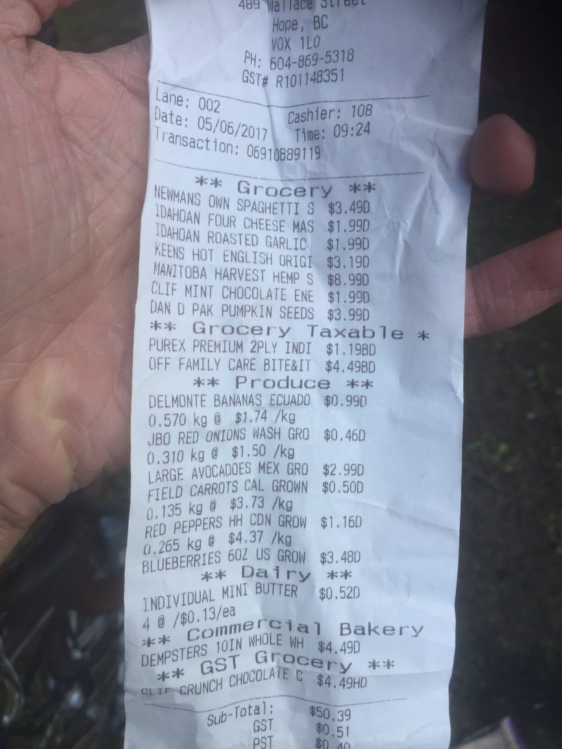 Hope grocery receipt